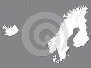 White Map of Scandinavia on Gray Background photo