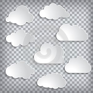 Illustration of white paper clouds set on a chequered background