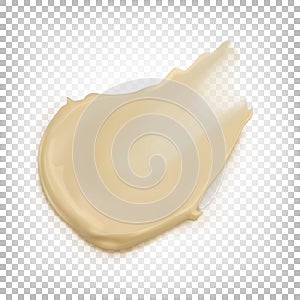 Vector illustration of a white smeared cream in top view, liquid white chocolate, cosmetics, dirty stain
