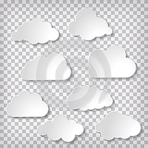 Vector illustration of white thought clouds bubbles set on chequered background