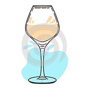 Vector illustration of a white wine glasses in hand drawn vintage engraving style. Logos, postcards and wine companies