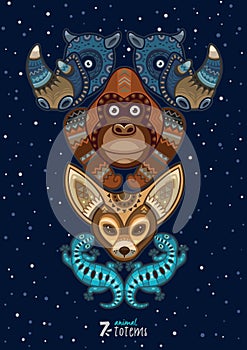 Vector illustration of wild totem animal. Rhino photo