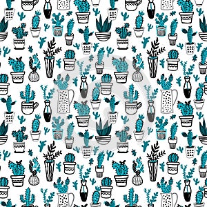 Vector illustration of willow branches in vase isolated on a white background. Seamless surface pattern.