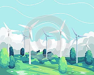 Vector illustration Wind turbine renewable energy