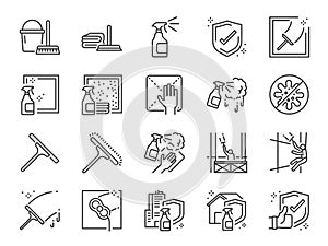 Window Cleaning line icon set. Included icons as cleaner services, clean, career, job, occupancy, Window sponge and more. photo