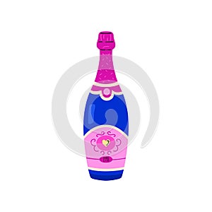 Vector illustration of a wine bottle in an elegant label on a white background.