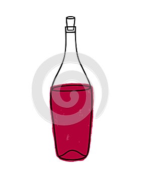 Vector illustration of wine bottle isolated on white background. Icon, emblem, simple sketch for cafÃ©, bar or restaurant menu