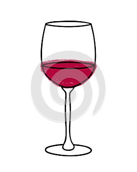 Vector illustration of wine glass isolated on white background. Icon, emblem, simple sketch for cafÃ©, bar or restaurant menu