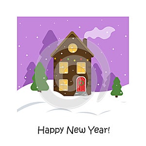 Vector illustration of a winter landscape. New Year card. Winter is comming. Happy holidays