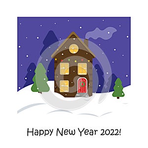 Vector illustration of a winter landscape. New Year card. Winter is comming. Happy holidays