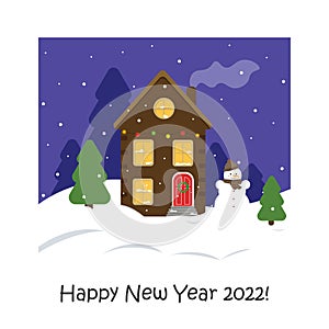 Vector illustration of a winter landscape. New Year card. Winter is comming. Happy holidays