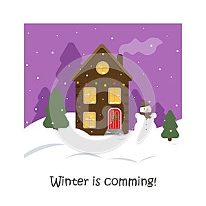 Vector illustration of a winter landscape. New Year card. Winter is comming. Happy holidays