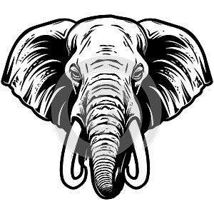 Vector illustration of wise unkind elephant face with big tusks