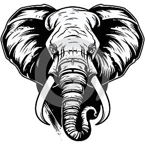 Vector illustration of wise unkind elephant face with big tusks