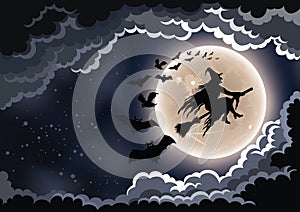 Witch on Her Broomstick Halloween Background photo