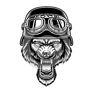 Vector illustration of a wolf in a biker helmet
