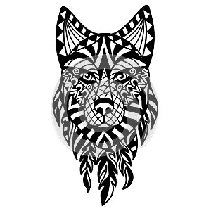 Vector illustration with a wolf`s head, for tattoos