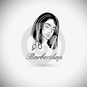 Vector illustration of woman beauty salon. Logo template the girl's face.