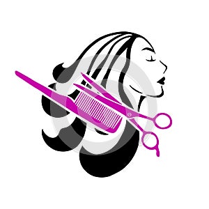 Vector illustration of woman beauty salon. Logo template the girl's face.