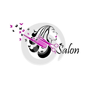 Vector illustration of woman beauty salon. Logo template the girl's face.