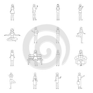 Vector illustration of woman and body symbol. Set of woman and style vector icon for stock.