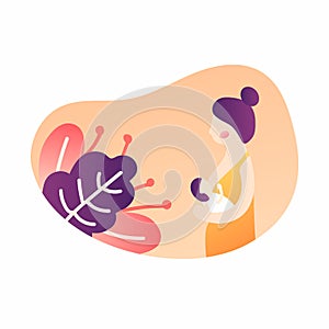 Woman breast feeding a baby on his hands. gradients. modern graphics. Flora. the kid eats the mother`s milk