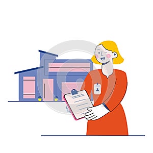 Vector illustration of woman carrying paper while working