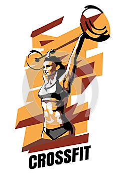 Vector illustration of woman CrossFit on an abstract background.