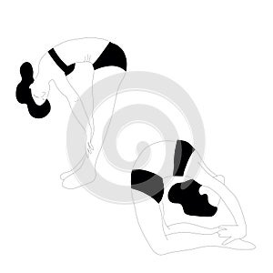 Vector illustration with woman doing exercises. Cartoon character