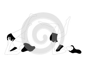 Vector illustration with woman doing exercises. Cartoon character