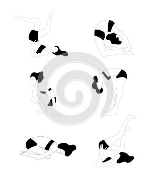 Vector illustration with woman doing exercises. Cartoon character