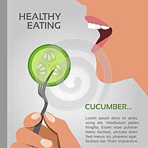 Vector illustration of a woman eating cucumber