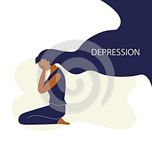 Vector illustration of woman or girl in stress
