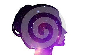 Vector illustration of woman head silhouette with space watercolor
