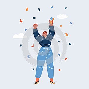 Vector illustration of woman holding glass of sparkling wine. Concept of champagne lover