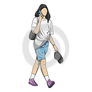 vector illustration of a woman making a telephone call