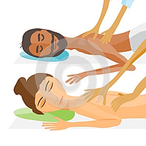 Vector illustration of woman and man pampering herself