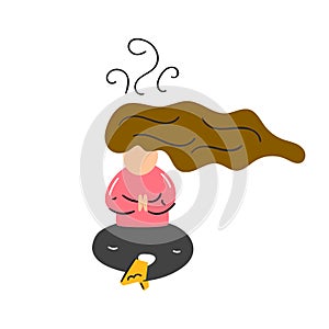 Vector illustration with woman meditating in lotus asana