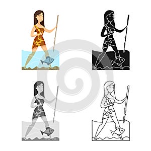 Vector illustration of woman and neanderthal sign. Set of woman and fish vector icon for stock.