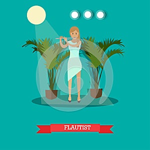 Vector illustration of woman playing flute in flat style