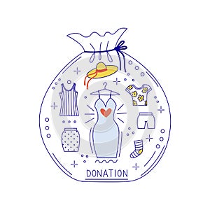 Vector Illustration of woman`s clothes donation