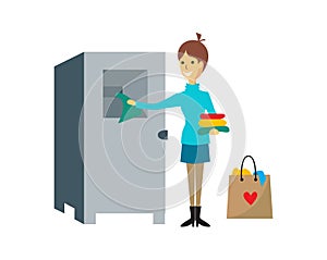 Vector Illustration of woman`s clothes donation