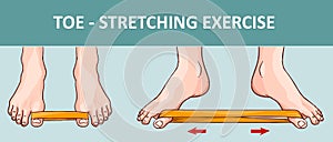 Woman`s foot with elastic band performing stretching exercise photo