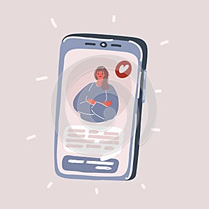 Vector illustration of woman on screen of phone