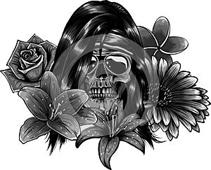 vector illustration of woman Skull with flower Lily