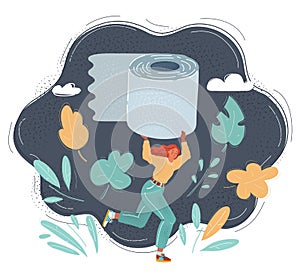 Vector illustration of Woman with toilet paper and problems with her digestive system