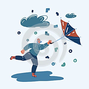 Vector illustration of Woman with umbrella broken by the wind