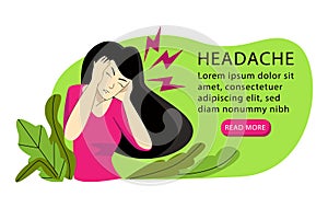 Vector illustration with woman who has severe headache on both sides. photo
