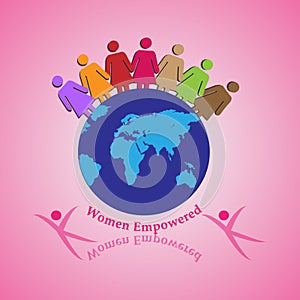 Vector Illustration of Women Holding Together, Concept of Teamwork, Unity, Leadership and Courage