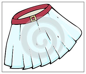 Vector illustration with a womens short white pleated skirt with a red belt. Female casual clothing. Cartoon style, icon